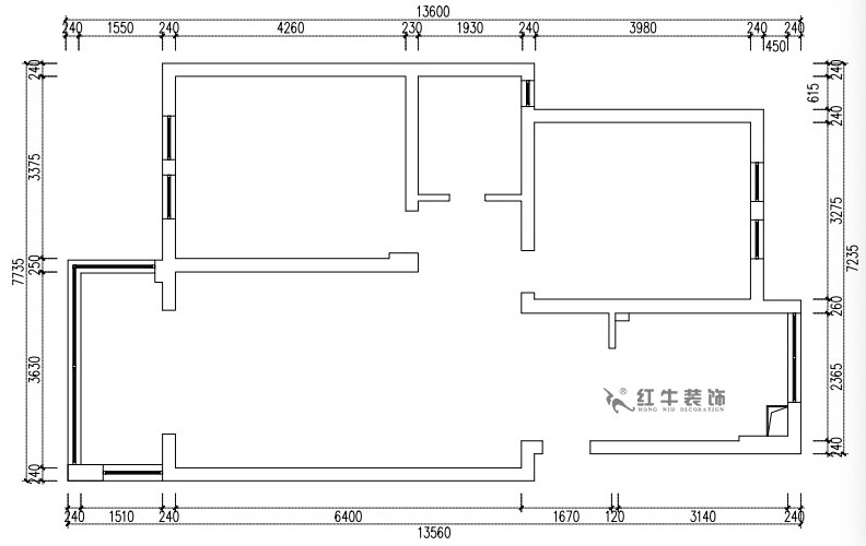 張桐瑋｜仙龍灣山莊22-404-89㎡-日式原木簡約風(fēng)格｜2室1廳1衛(wèi)｜舊房改造｜半包￥67100｜半包7萬｜00_01原始結(jié)構(gòu)圖