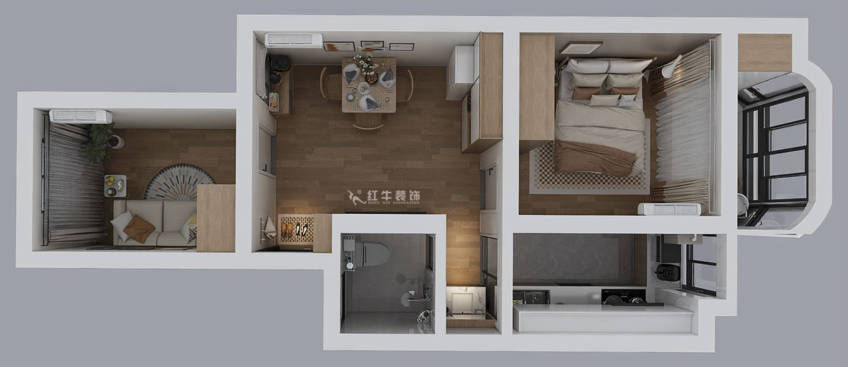 高靈慧｜南苑臺園26號9-401-60㎡-北歐風格｜2室1廳1衛(wèi)｜老房裝修｜定制家｜全包9萬｜00_04鳥瞰圖